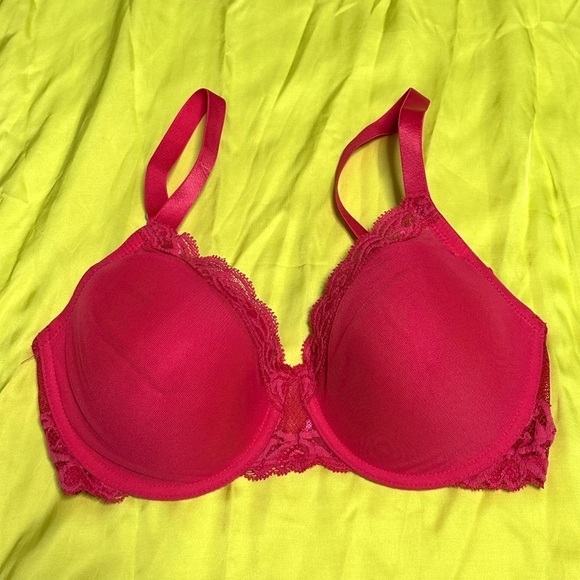 BRA NATORI 32D 741299 Coral underwire lightly padded lace 3456 PS - Picture 1 of 10